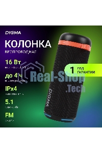 Колонка портатитвная Digma D-PS1521 черный 16W 2.0 BT 10м 1800mAh (PS1521B)