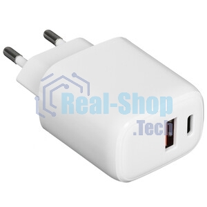 Сетевое зарядное устройство Qumo Energy PD 35Вт, (модель 0117), порты: USB-A QC3.0 + USB Type-C PD, белый