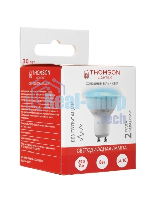 Лампа cветодиодная LED Thomson TH-B2327 GU10, полусфера, 8Вт, 6500К, белый холодный, 1 шт.