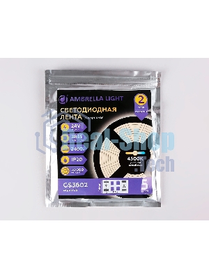 Светодиодная лента Ambrella light GS3602 2835 204Led/ 20W m/ 24V IP20 4500K/ 5000*14*1.2mm (2 конт.)