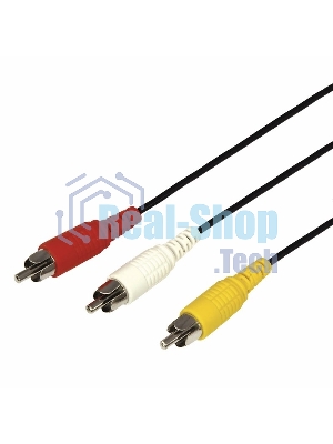 Шнур Rexant 3 RCA - 3 RCA, 5 м, черный (10 шт./уп.)