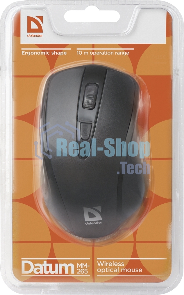 Мышь беспроводная Defender Datum MM-265 черный, 1600 dpi, радиоканал, USB, кнопки - 4