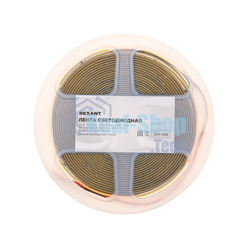 Лента светодиодная Rexant 24В, COB 10Вт/м, 384 LED/м, 3000K, 8мм, 5м, IP20
