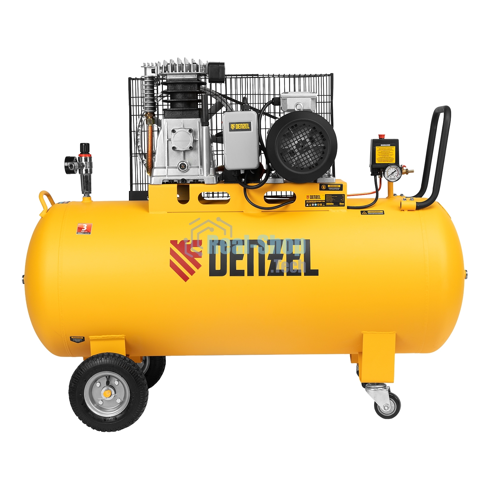 Компрессор воздушный Denzel BCI3000-T/200 рем. привод, 3,0 кВт, 200 литров, 530 л/мин