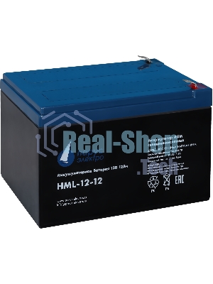 Battery Parus Electro, professional series HML-12-12, voltage 12V, capacity 12Ah (discharge 20 hours), max. discharge current (5sec) 180A, max. charge current 4.8A, lead-acid type AGM, terminals F2, LxWxH 151x98x95mm., full height with terminals 101mm., weight 4kg., service life 12 years.