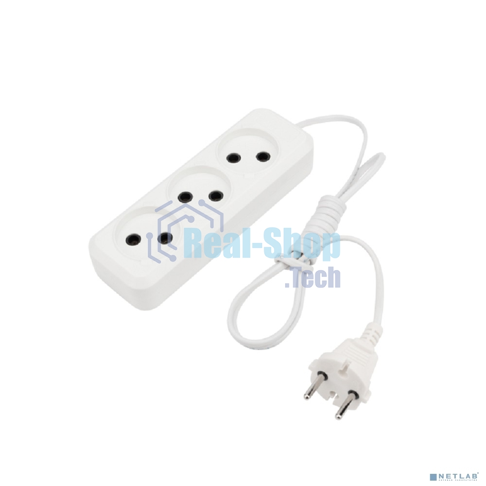 Удлинитель Rexant 3 гнезда, 1.5 м, 2х0.75 мм², б/з, белый (Сделано в России)