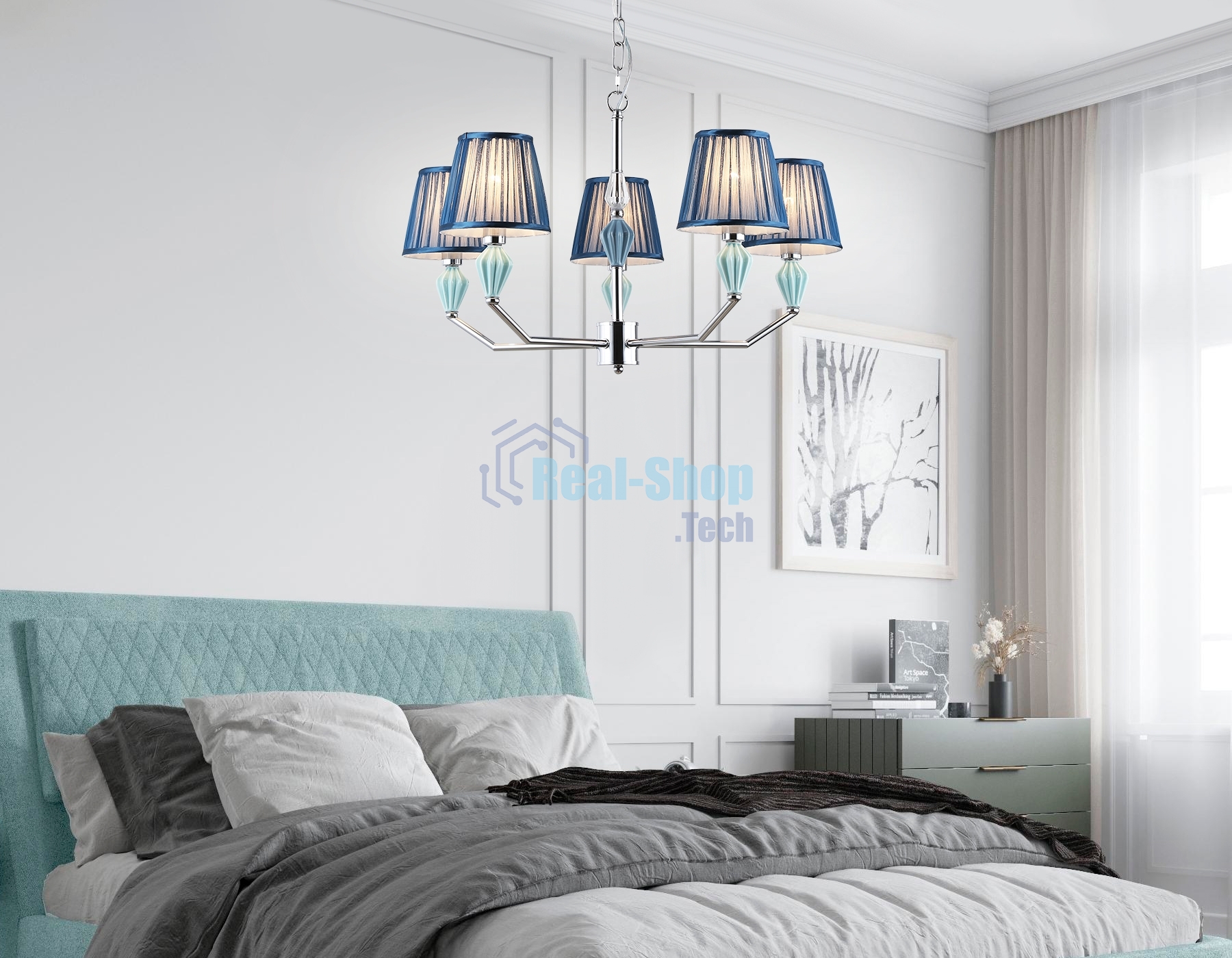 Люстра Ambrella light LH75061/5 CH/DB хром/темно синий E14/5 max 40W D690*810