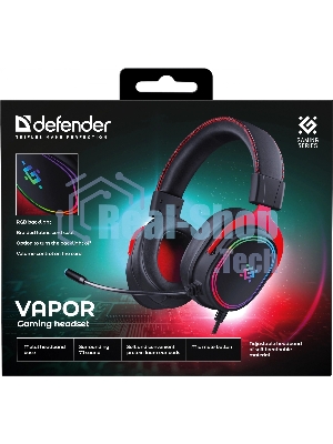 Гарнитура игровая Defender Vapor черный, 7.1, RGb, провод 2.2 м