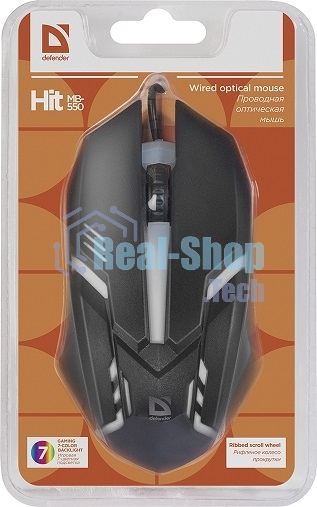 Мышь проводная Defender Hit MB-550 черный, 1600 dpi, USB, кнопки - 4