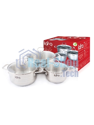 Набор кастрюль Lara LR02-80 Standart (1.8 л + 3.1 л + 5.7 л) капсулированное индукционное дно, крышки