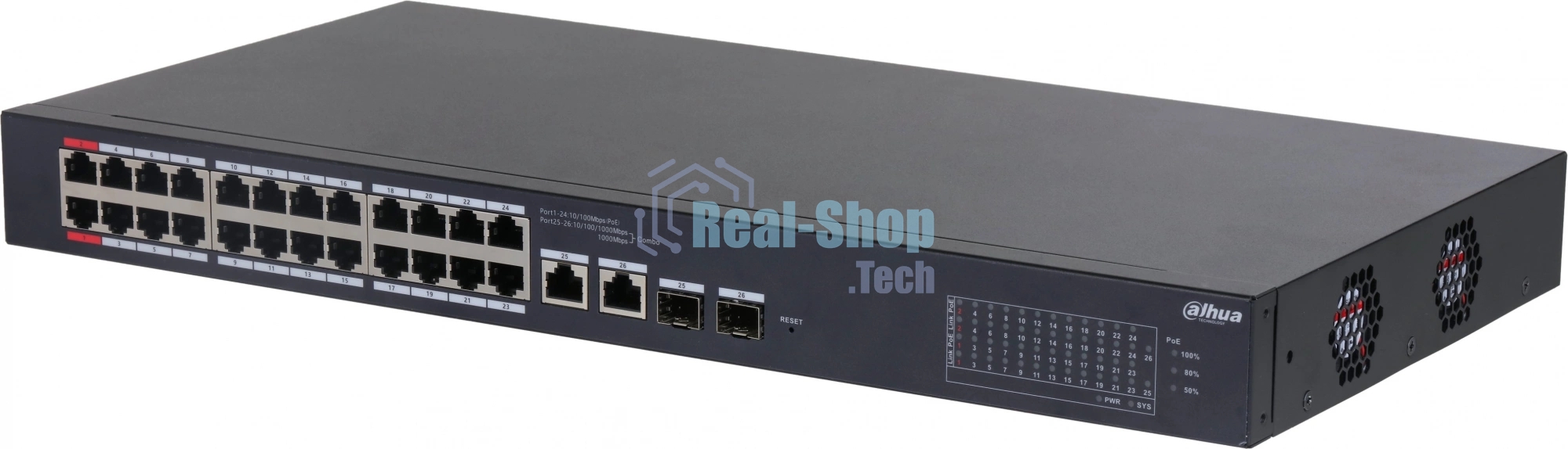 Коммутатор Dahua DH-CS4226-24ET-375, 2×1 Гбит/с Combo + 2×1 Гбит/с SFP, управляемый