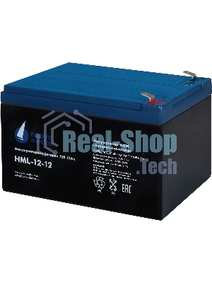 Battery Parus Electro, professional series HML-12-12, voltage 12V, capacity 12Ah (discharge 20 hours), max. discharge current (5sec) 180A, max. charge current 4.8A, lead-acid type AGM, terminals F2, LxWxH 151x98x95mm., full height with terminals 101mm., weight 4kg., service life 12 years.