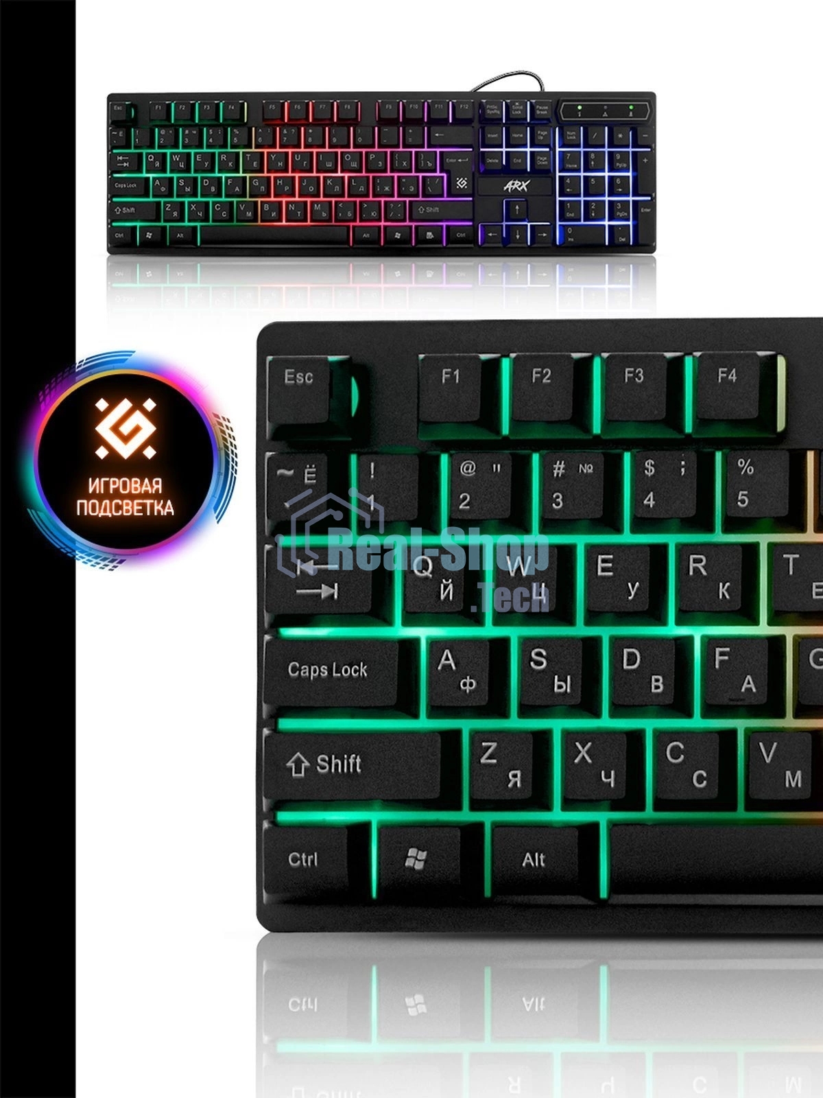 Клавиатура проводная Defender Arx GK-196L RU, USB, черный
