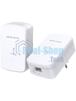 Комплект гигабитных адаптеров Mercusys AV1000 Gigabit Powerline Kit, HomePlug AV2 standard, 1 Gigabit port, 300m over electrical circuits, plug and play.