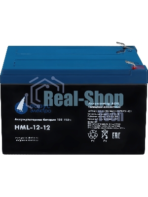 Battery Parus Electro, professional series HML-12-12, voltage 12V, capacity 12Ah (discharge 20 hours), max. discharge current (5sec) 180A, max. charge current 4.8A, lead-acid type AGM, terminals F2, LxWxH 151x98x95mm., full height with terminals 101mm., weight 4kg., service life 12 years.
