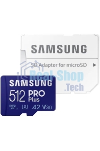 Флеш карта microSDXC 512GB Samsung PRO Plus Class 10, A2, V30, UHS-I (U3), W 130 МБ/с, R 180 МБ/с, MB-MD512SA/KR адаптер на SD