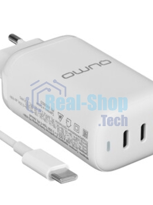 Сетевое зарядное устройство Qumo Energy PD 65Вт (модель 0118), USB-A QC3.0 + 2 USB Type-C PD,+ кабель 1м, Type-C, белый