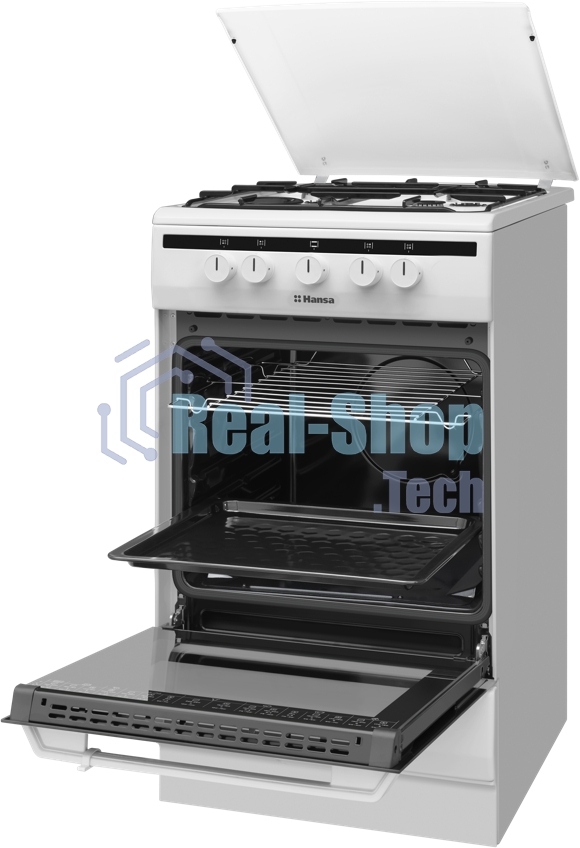 Плита газовая Hansa FCGW51003 белый, конфорок 4 шт, духовка 56 л, 50 см x 85 см x 60 см