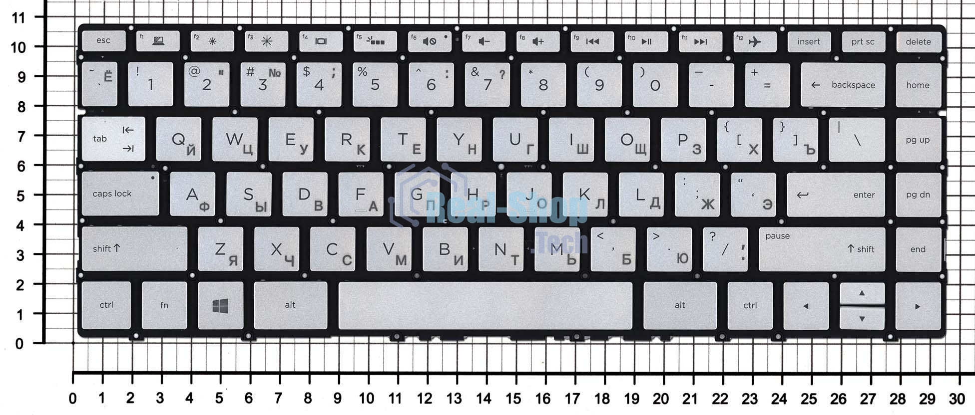 Клавиатура для ноутбука HP Envy 13-AD серебристая с подсветкой