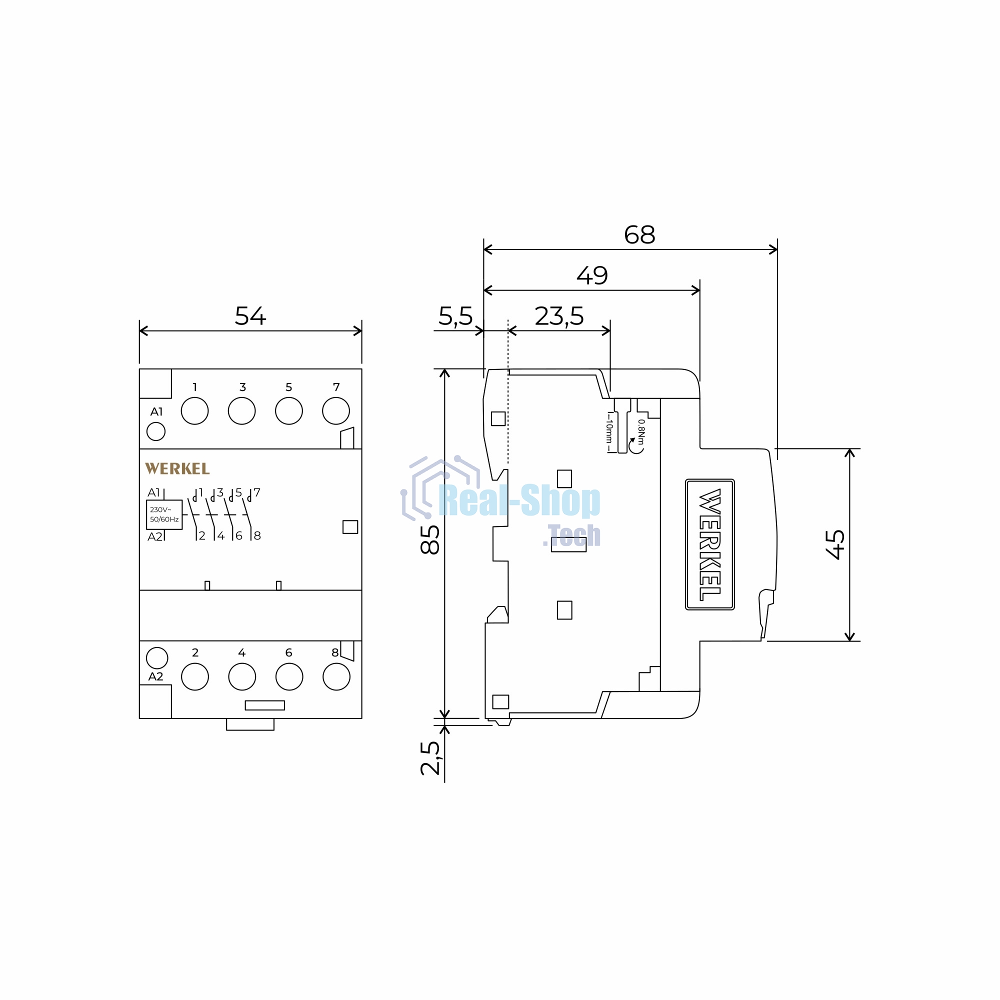 Контактор модульный WERKEL 40 A 4NO (3 мод.) W943M40O
