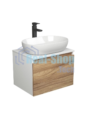 Комплект для ванной, 3 предмета (Тумба подвесная Bau Blackwood 60 + Раковина BAU 59х40, Смеситель высокий Hotel Black, черный)