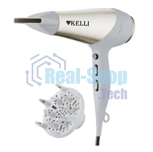 Фен Kelli KL-1125 белый/золотистый, 2400 Вт