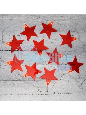 Гирлянда светодиодная Neon-night Звездопад красная 10 LED, 2,25 м, прозрачный ПВХ, теплый белый свет свечения, 2 х АА (батарейки не в комплекте)