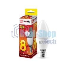 Лампа светодиодная LED-СВЕЧА-VC 8Вт 230В E14 3000К 720лм IN HOME 4690612020426