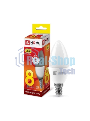 Лампа светодиодная LED-СВЕЧА-VC 8Вт 230В E14 3000К 720лм IN HOME 4690612020426