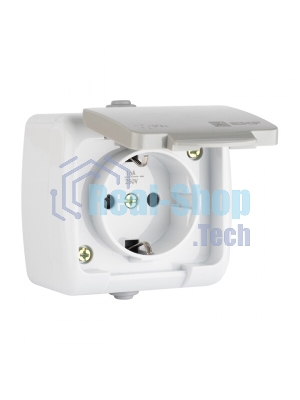 Розетка EKF Мурманск EFR16-029-30-54 1-местная 16А с заземлением с крышкой IP54 серый с защитными шторками