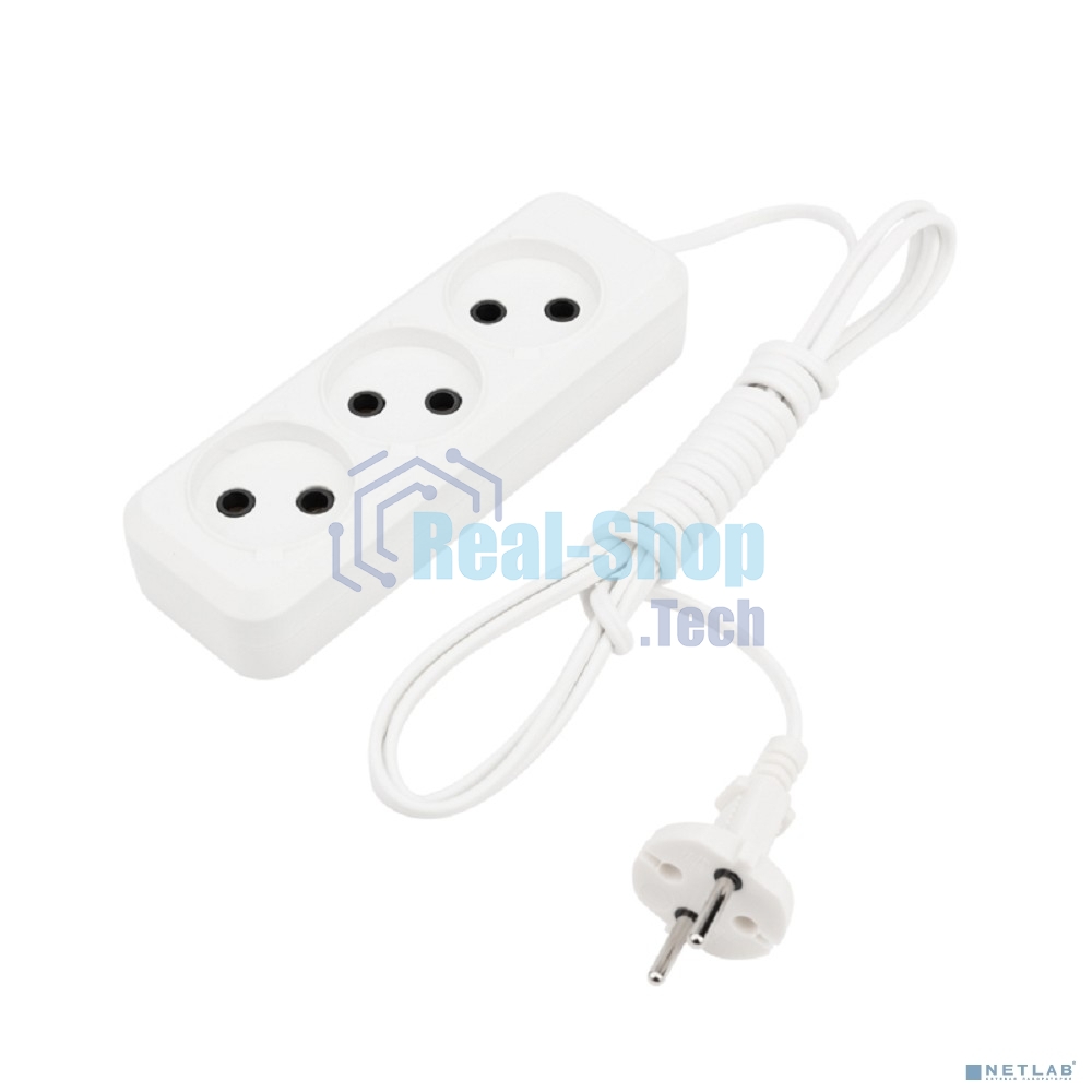 Удлинитель Rexant 3 гнезда, 3 м, 2х0.75 мм², б/з, белый (Сделано в России)
