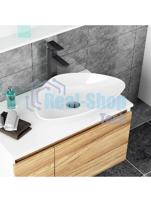 Комплект для ванной, 4 предмета (Тумба Bau Dream Blackwood 80, раковина BAU Triangle 59х39, смеситель для раковины высокий Hotel Black, черный, выпуск клик клак, черный)