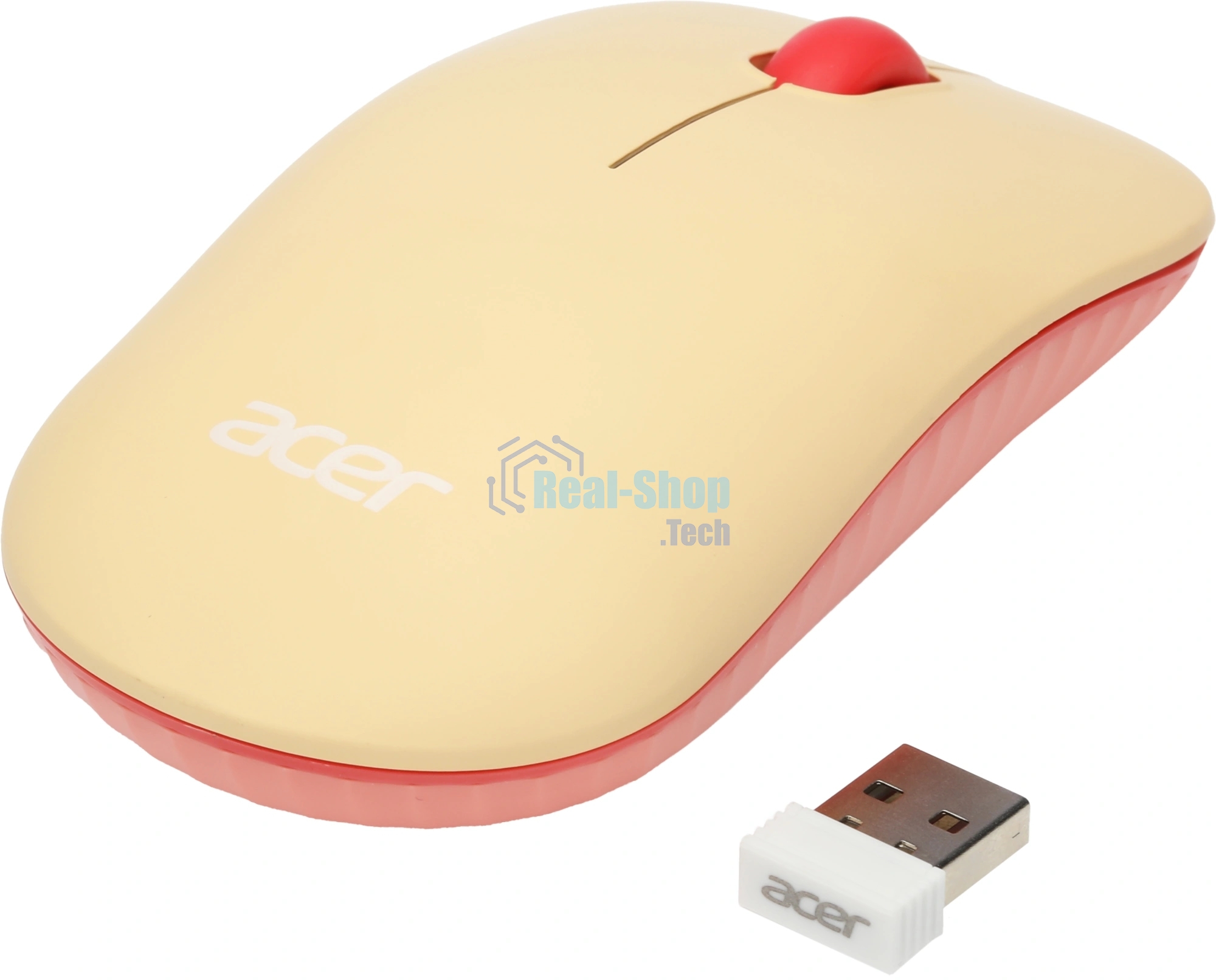 Мышь беспроводная Acer OMR205 бежевый/розовый, 1200 dpi, радиоканал, USB, кнопки - 3