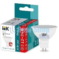 Лампа светодиодная IEK LLE-MR16-08-12-24-40-GU5 MR16 софит 8Вт 12-24В 4000К GU5.3 (низковольтная)