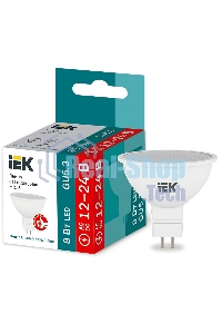 Лампа светодиодная IEK LLE-MR16-08-12-24-40-GU5 MR16 софит 8Вт 12-24В 4000К GU5.3 (низковольтная)