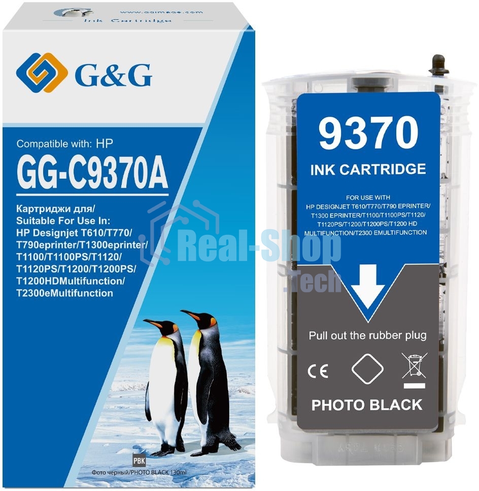 Картридж струйный G&G GG-C9370A фото черный (130 мл) для HP Designjet T610, T770, T790eprinter, T1300eprinter, T1100, T1100PS, T1120, T1120PS, T1200, T1200PS, T1200HDMultifunction, T2300eMultifunction