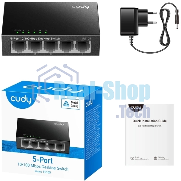 Коммутатор Cudy FS105 5-Port 10/100 Mbps Desktop Switch, 5 10/100M RJ45 Ports, Loop Detection, Metal Case, Power Saving, Plug & Play