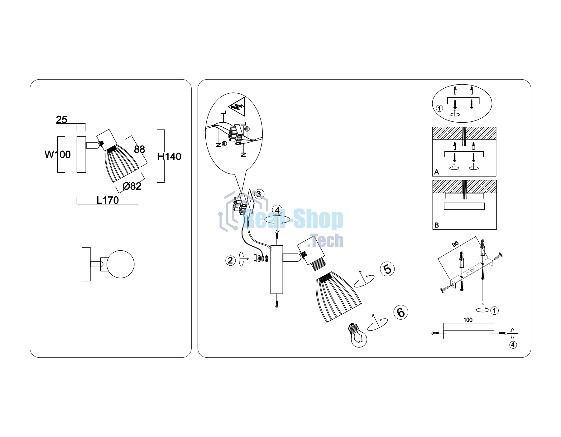 Светильник Ambrella light TR8659 BK/GD черный/золото E14 max 60W 160*100*145