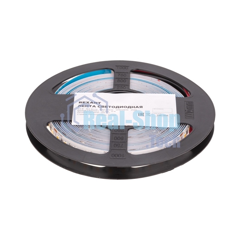 Лента светодиодная Rexant 24В, SMD2835, 9,6Вт/м, 120 LED/м, 4000K, 10мм, 5м, IP20