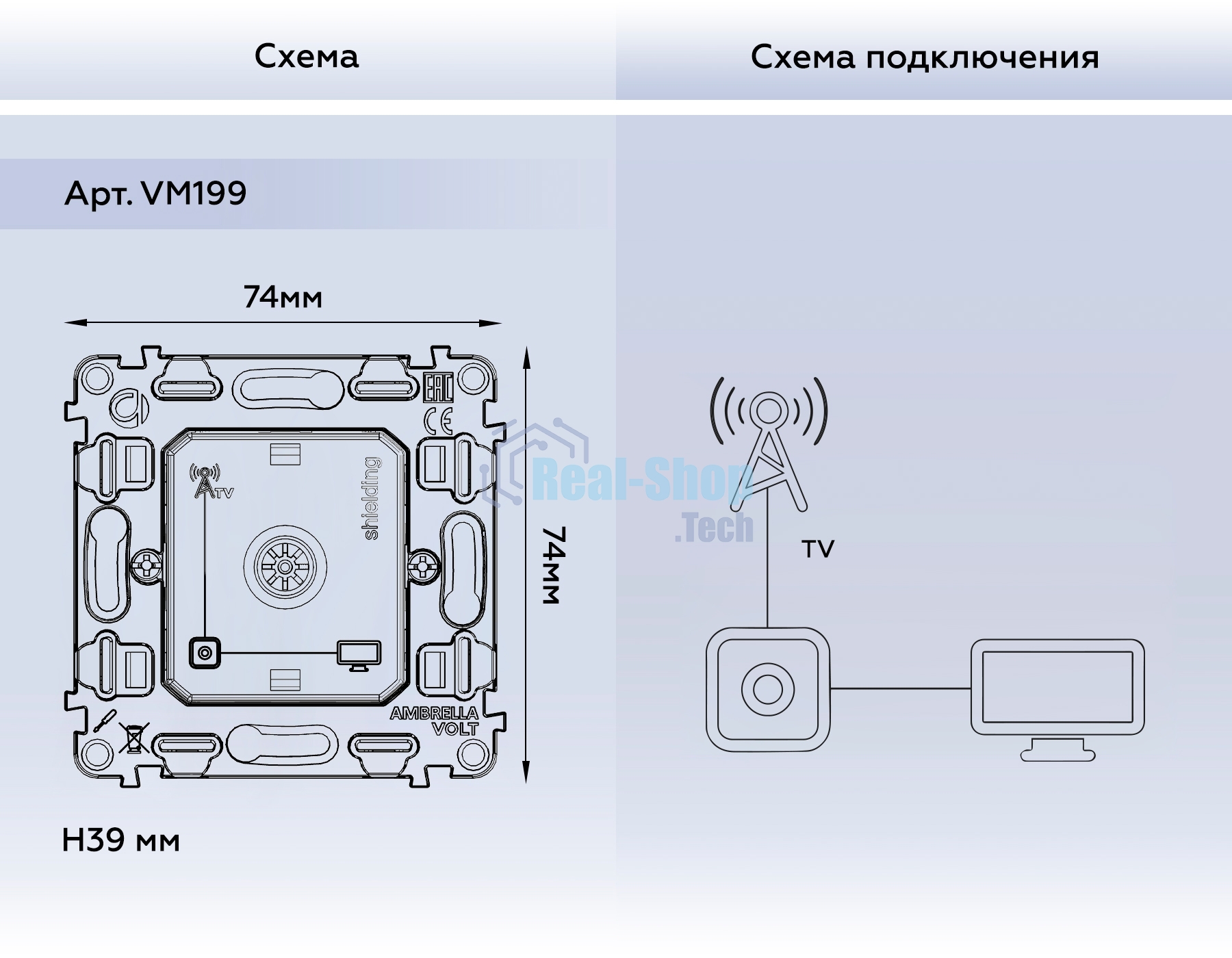Механизм TV розетки оконечной экранированной 5-1000MHz 3dB QUANT VM199