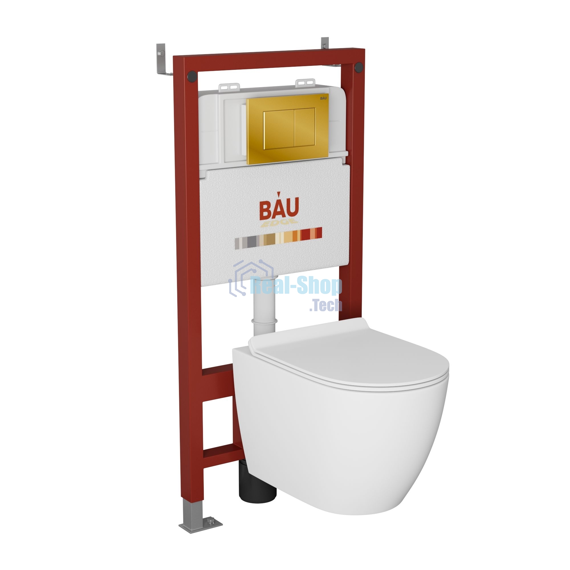 Комплект BAU 6 в 1: инсталляция BAU PRO, унитаз подвесной безободковый Bau Dream 49,5х36, сиденье дюропласт микролифт, клавиша BAU Stil, золото