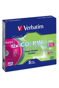 Диск CD-RW Verbatim 700Mb 12x Slim case (5шт) Color (43167)