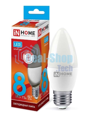 Лампа светодиодная LED-СВЕЧА-VC 8Вт 230В E27 4000К 720лм IN HOME 4690612020457