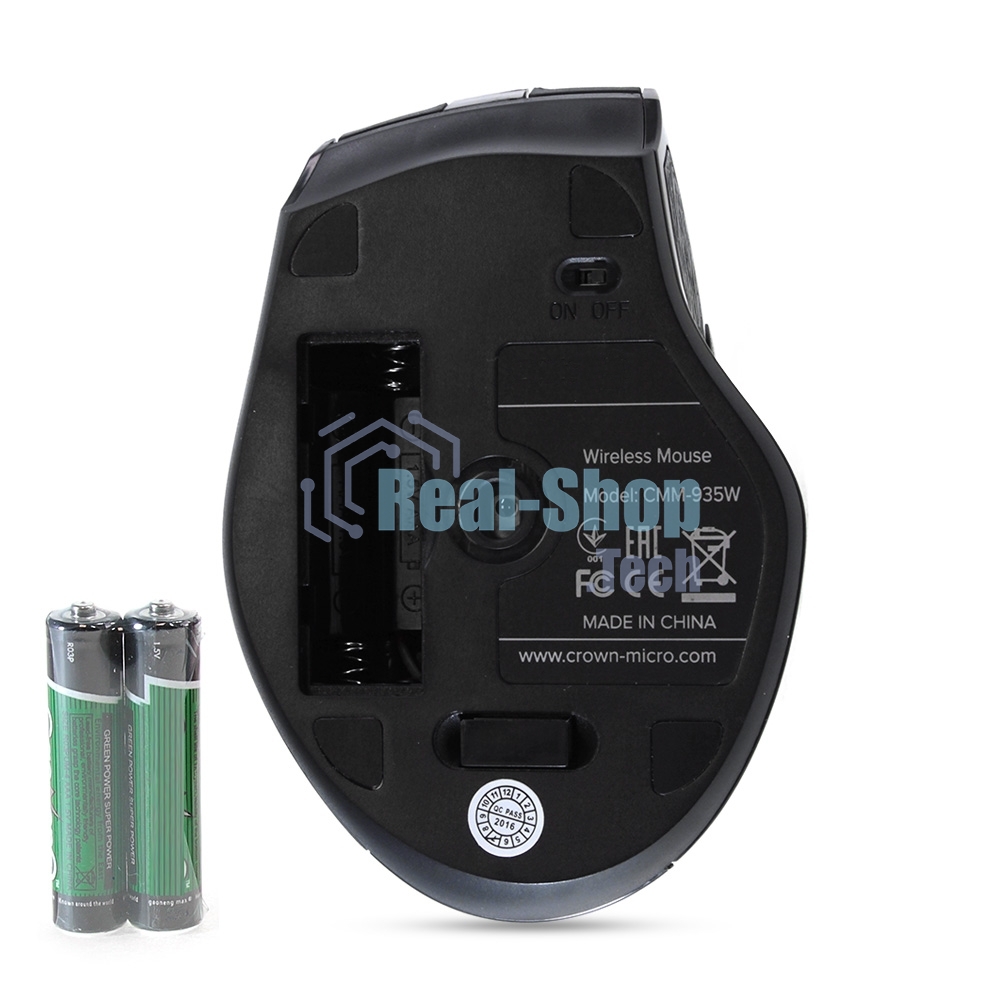 Мышь беспроводная Crown CMM-935W черный, 1600 dpi, радиоканал, USB, кнопки - 6