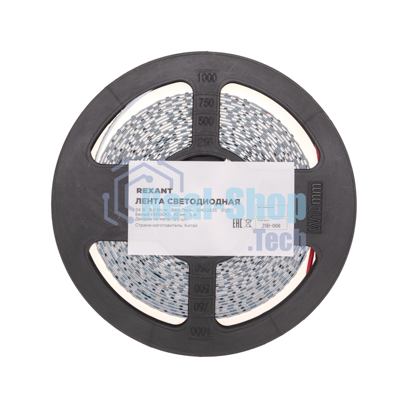Лента светодиодная Rexant 24В, SMD2835, 9,6Вт/м, 120 LED/м, 4000K, 10мм, 5м, IP20