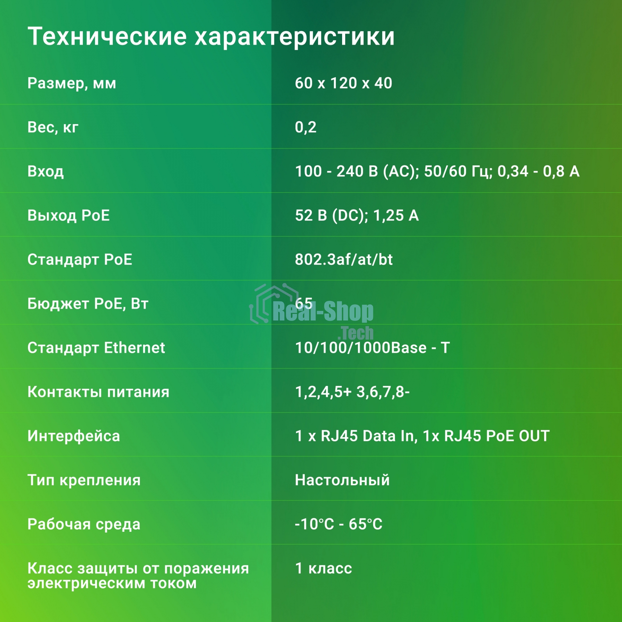 Инжектор PoE Digma DNP65W52GTXP 10/100/1000BASE-T 65Вт 100-240В(АС)