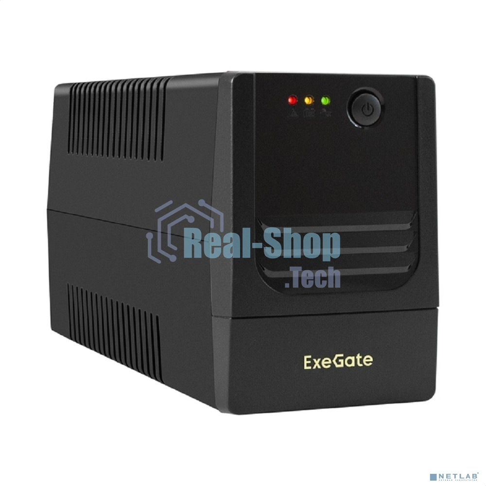 Источник бесперебойного питания ExeGate Power NB-650.LED.AVR.2SH (650VA/390W, LED, AVR, 2*Schuko, батарея 12V 7Ah, черный)