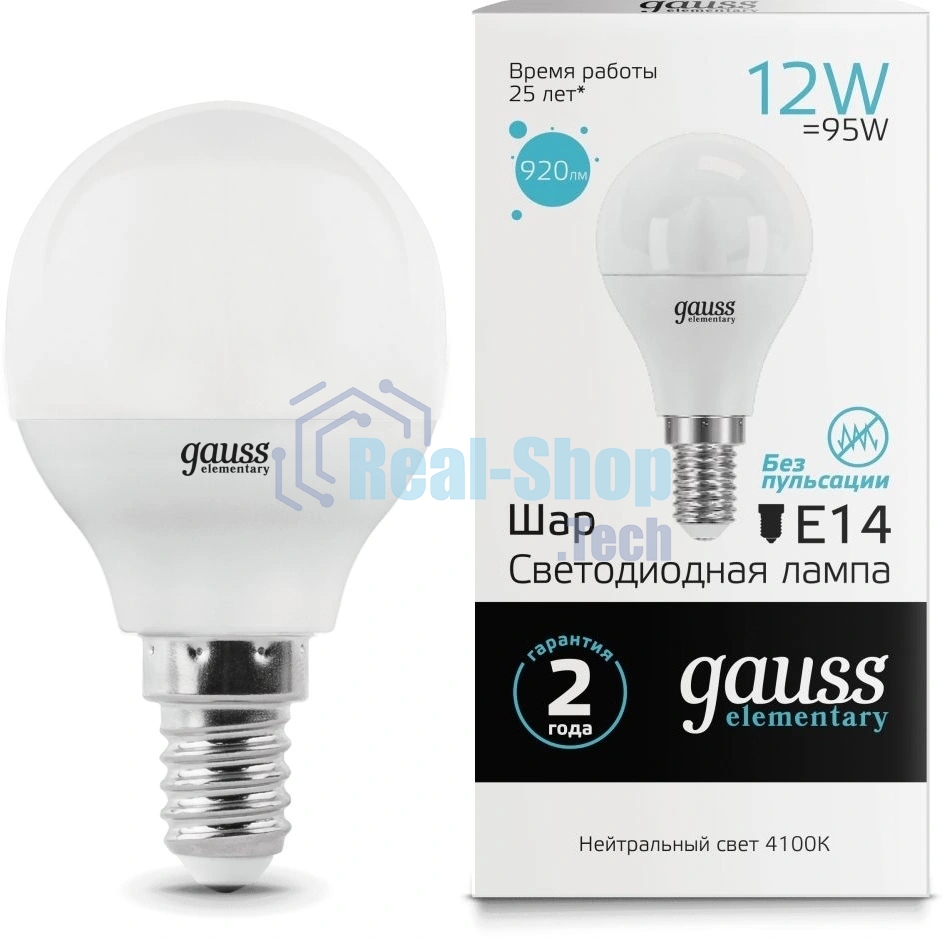 Лампа светодиодная LED Gauss Elementary Шар 12W 920lm E14 4100K