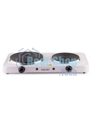 Плитка Galaxy Line GL 3002, белый, электрическая, 2500 Вт (1000Вт+1500Вт), 2 закрытых нагревательных элемента, макс. нагрузка 10 кг, диаметр нагрев. элементов 155 и 185 мм, металлический корпус покрыт эмалью, плавная регулировка температуры нагрева, 2 индикатора работы