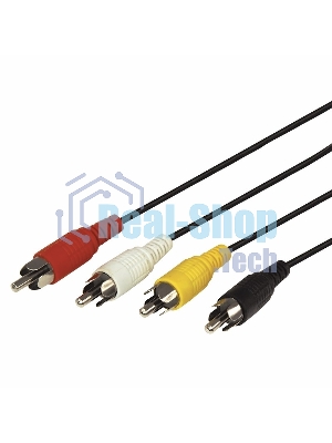 Шнур Rexant 4 RCA - 4 RCA, 3 м, черный (10 шт./уп.)